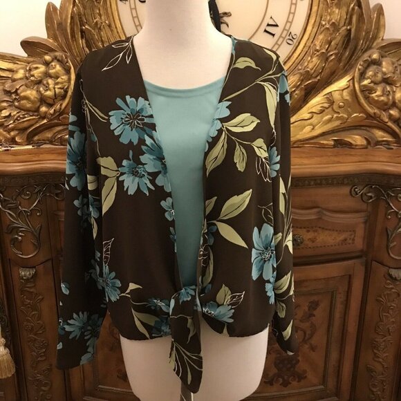 ALFRED DUNNER. Floral Open Front Tie Top with Attached Tank. Size 12P.     B16 - Picture 1 of 6